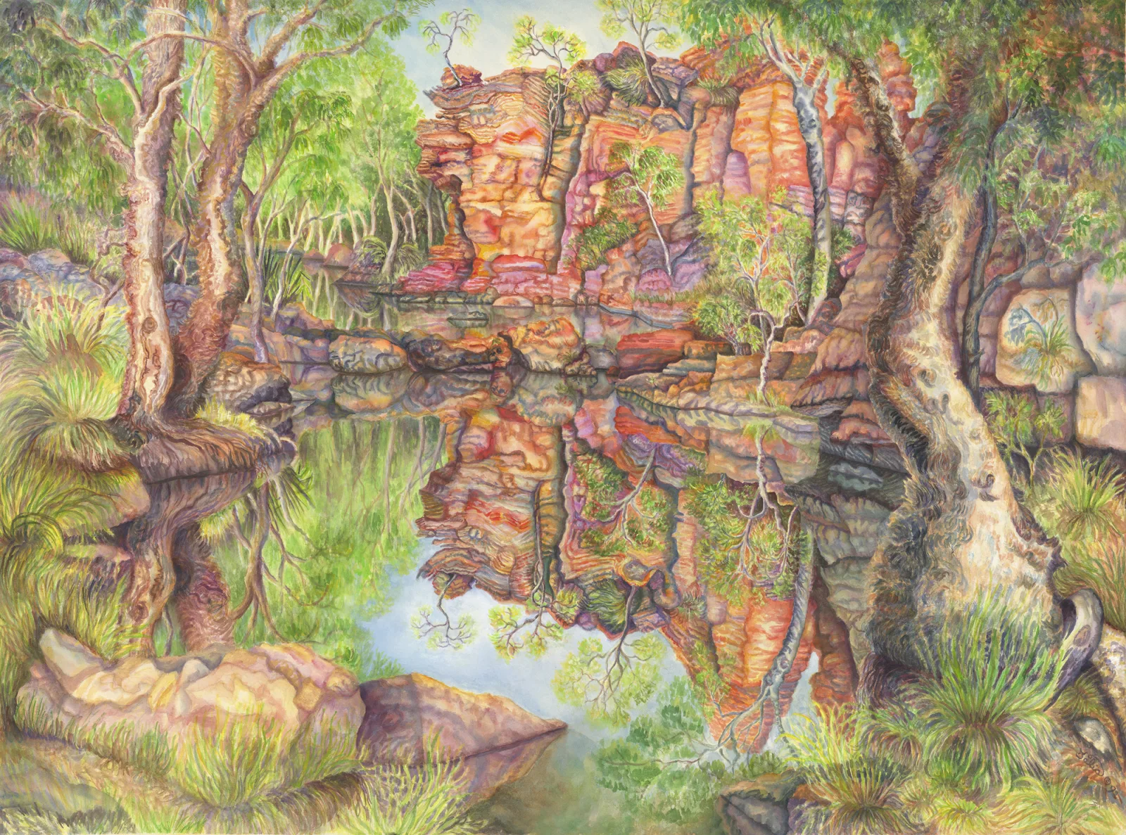 Artwork 45: “On a Clear Day…”—Old Paperbarks and Figs at Gateway Pool, Central Australia