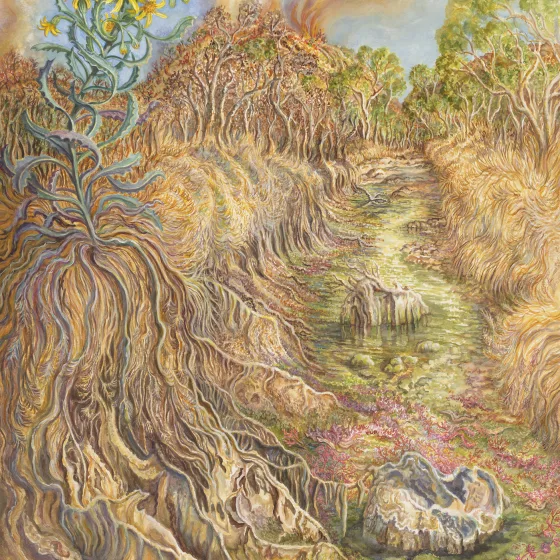 Artwork 56: Ellery Quintet: A Year in the Life of a Desert Oasis. II—From Drought to Fire